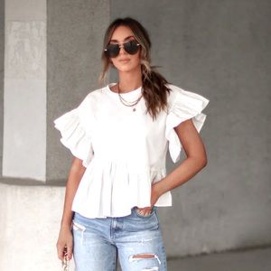 Gorgeous 100% cotton Flutter sleeves peplum top -brand new w/tags